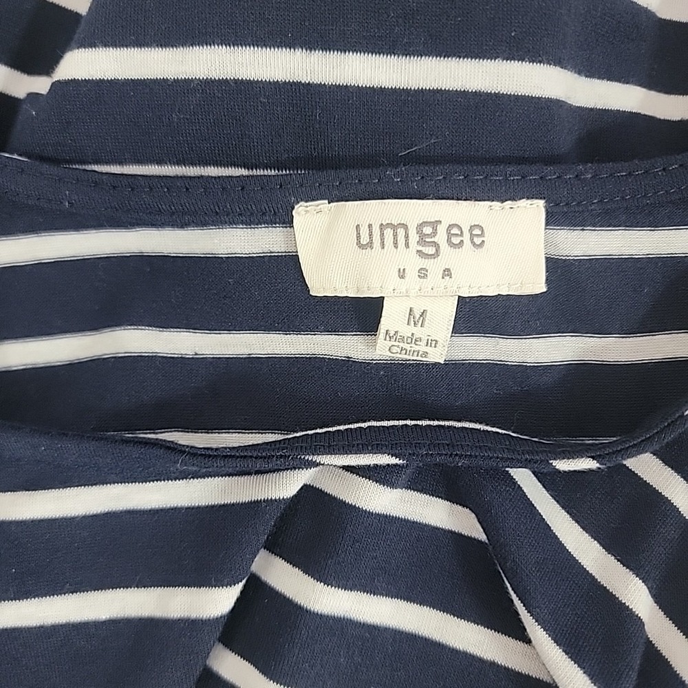 Umgee Womens Babydoll Top Medium Oversized Striped Plaid Elbow Patch Navy - Picture 5 of 6